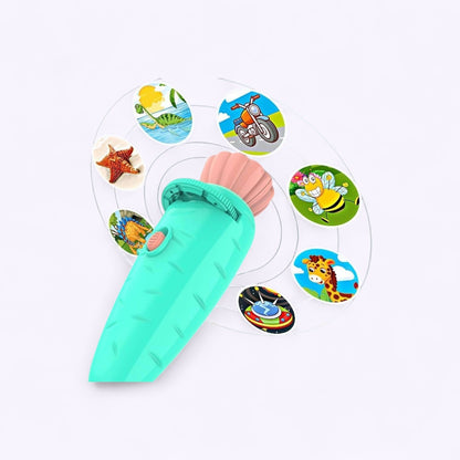 UK-0949 2-in-1 Carrot Shape Projector Flashlight with 24 Animals Images Toy