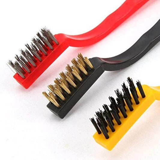 UK-0253 3 PCs Mini Wire Brush Set Brass Nylon Stainless Steel Bristles Household Cleaning Brush for Stove Burner Tiles Tap