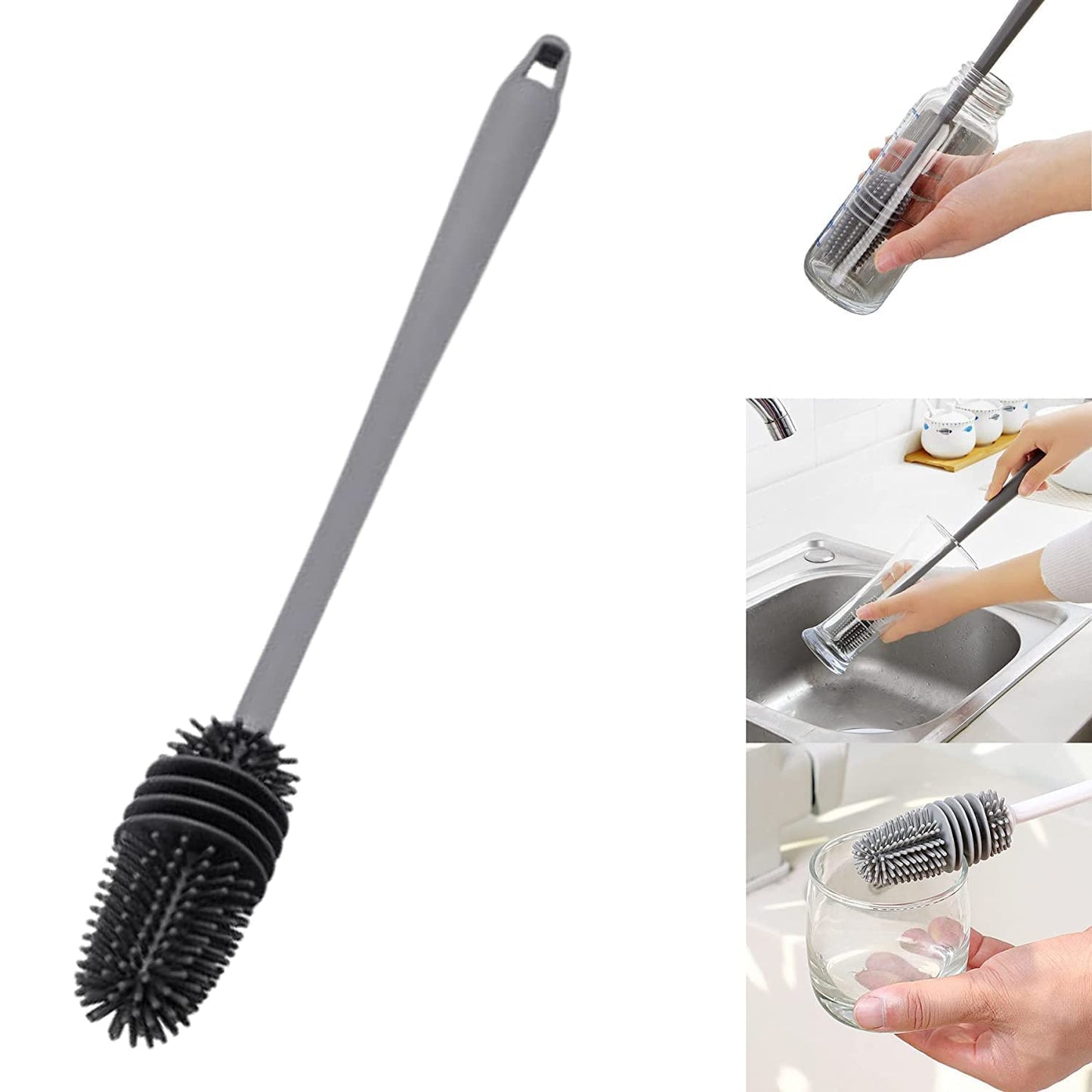 UK-0159 Bottle Cleaning Silicone Brush with Long Handle for Baby Bottle, Water Bottle, Narrow Neck, Containers, Vase and Glassware, Sports Bottle