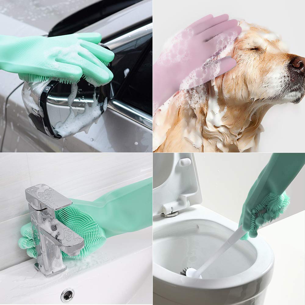 UK-0259 Silicone Gloves Wash Scrubber Gloves Reusable Cleaning Brush Gloves Heat Resistant Scrub Rubber Glove for Dish Washing