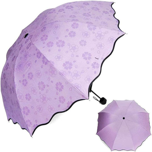 UK-0389 Magic Umbrella Changing Secret Blossoms Occur with Water Magic Print 3 Fold Umbrella for Girls, Women, Boys, Men & Children for UV, Sun & Rain