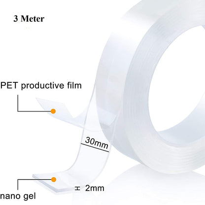 UK-0107  3 Meter Multipurpose Double Sided Tape - Adhesive Silicone Tape, Heavy Duty, Heat Resistant, Multi-Functional, Removable, Washable, Reusable Anti-Slip Gel Nano Grip Tape