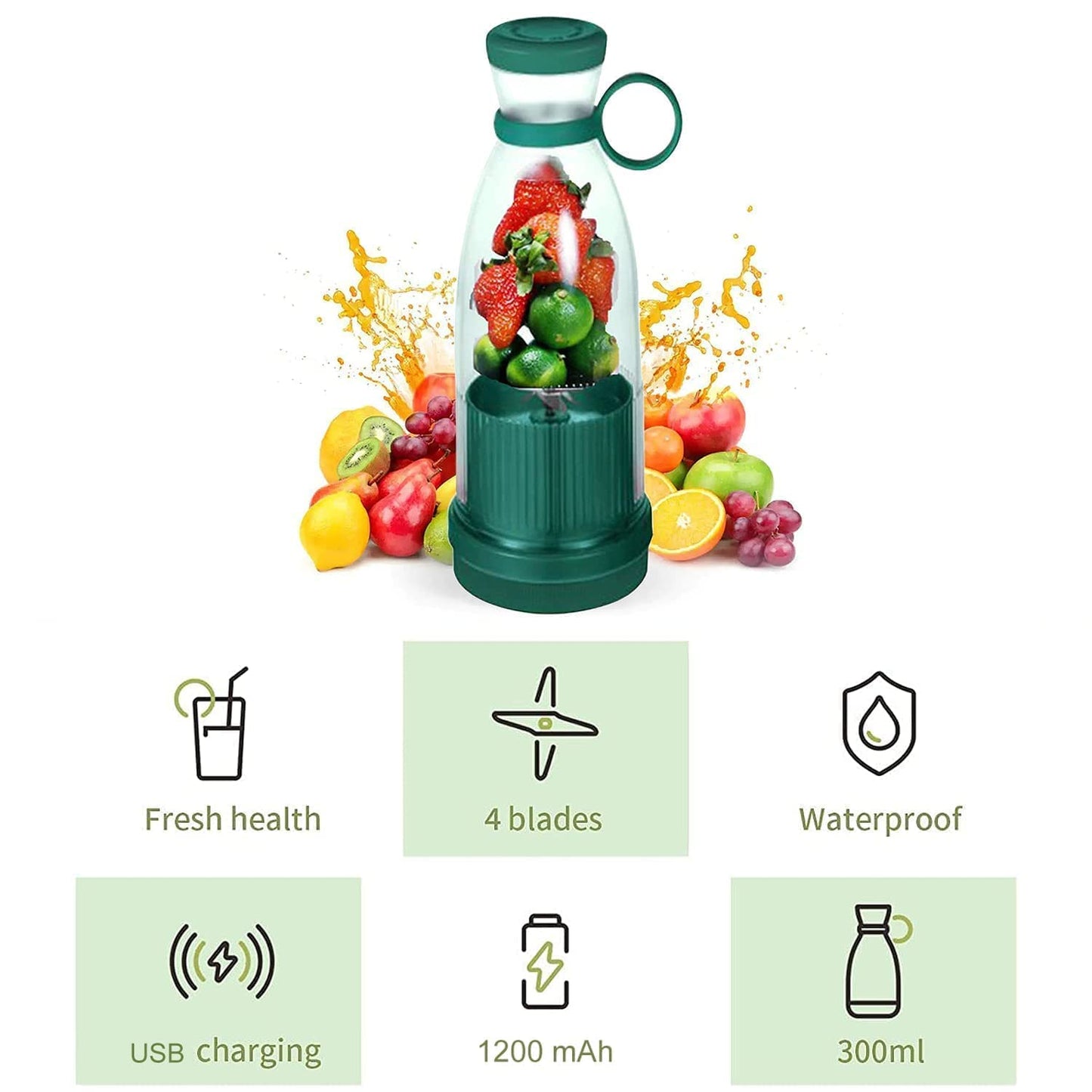 UK-0224 USB Rechargeable Mini Juicer Blender, Electric Juicer Bottle Blender Mixer Grinder, Personal Size Blender for Juices, Shakes and Smoothies, Fruit Juicer Machine