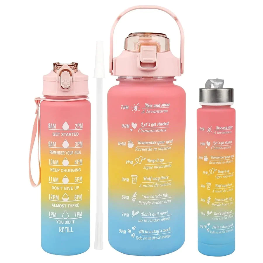 UK-0023 3 in 1 Water Bottle with Motivational Time Marker, Leakproof Durable BPA Free Non-Toxic Water bottle for office, gym, school