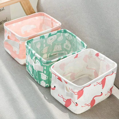 UK-0049 Canvas Fabric Foldable Mini Storage Basket - Small Collapsible Canvas Containers Organizers With Handle For Home-Multi Design