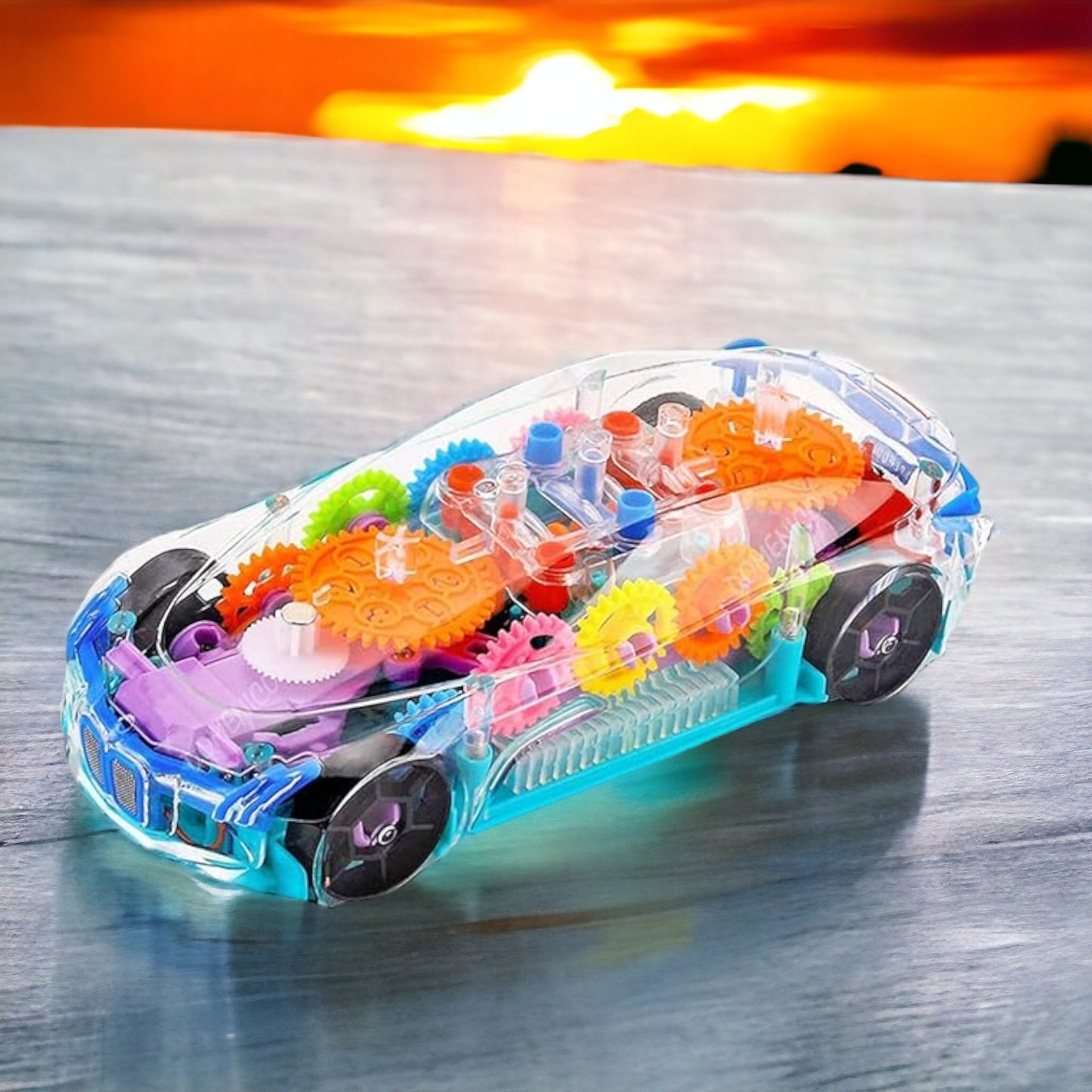 UK-0335 ransparent Mechanical Car Toy for Kids with Gear Technology 3D Light Musical Sound & 360 Degree Rotation