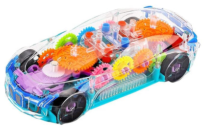 UK-0335 ransparent Mechanical Car Toy for Kids with Gear Technology 3D Light Musical Sound & 360 Degree Rotation