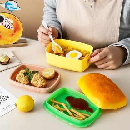 UK-1007 HOT-DOG  2-Compartment Lunch Box Multi Compartment Lunch Box with Spoon for Kids || Sandwich Burger Shape Tiffin Lunch Box for Boys & Girls