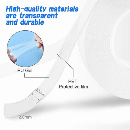 UK-0107  3 Meter Multipurpose Double Sided Tape - Adhesive Silicone Tape, Heavy Duty, Heat Resistant, Multi-Functional, Removable, Washable, Reusable Anti-Slip Gel Nano Grip Tape