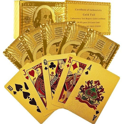 UK-0449 Gold Plated Poker Playing Cards, Classic PVC Poker Table Cards for Adults