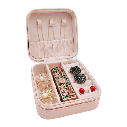 UK-0348 Leather Small Jewelry Box, Travel Portable Jewelry Case For Ring, Pendant, Earring, Necklace, Bracelet Organizer Storage Holder Boxes