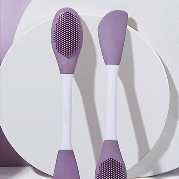 UK-0356 Beauty Silicone Face Mask Applicator Makeup Brush Double-Ended Facial Mask Brush for Mud, Clay, Charcoal Mixed Mask，Soft Makeup Beauty Brush Tools for Apply Cream, Lotion (1PC Multi Color)