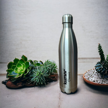 UK-0357 Stainless Steel Vacuum Insulated Flask | Hot And Cold Water Bottle With Screw Lid | Double Walled Silver Bottle For Home, Office, Travel 12 Hours Cold & Hot