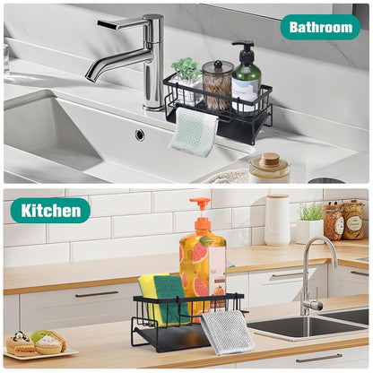 UK-1069 Sink Storage Rack, Kitchen Organiser, Stainless Steel Storage Box with Drip Tray, Suitable for Storing Sponges, Towels and Tea Towels