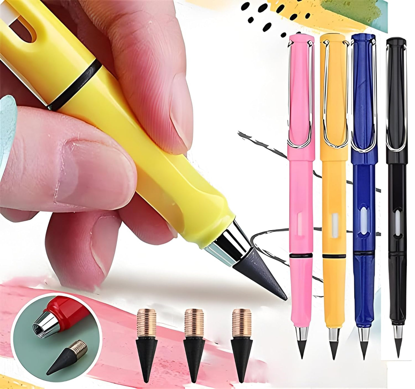 UK-0305  Pencil Inkless Pencil Writing Eternal Replacement Erasable Pencils Nibs With Eraser,Reusable Unlimited Student Artist Infinite Magi 1-PC (Multicolors)