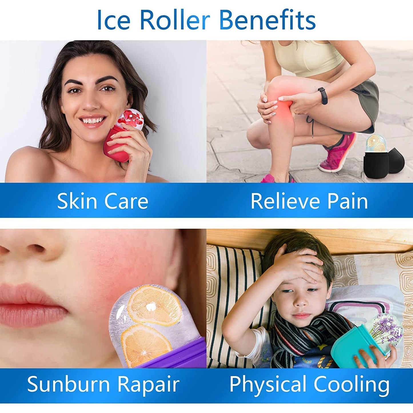 UK-0177 Ice Roller for Face and Eye,Food-Grade Leak-Proof Silicone Cube, Reusable Face Massage,Ice Mold for Face,Face Massager,Facial Beauty Ice Roller,Skin Care Tools