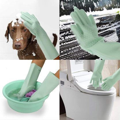 UK-0259 Silicone Gloves Wash Scrubber Gloves Reusable Cleaning Brush Gloves Heat Resistant Scrub Rubber Glove for Dish Washing