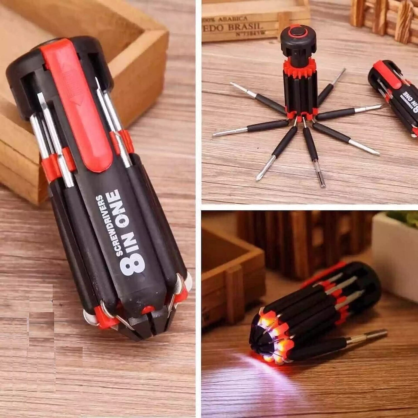 UK-0183 8 in 1 Multi-Function Screwdriver Kit, Tool Kit Set with LED Portable Torch