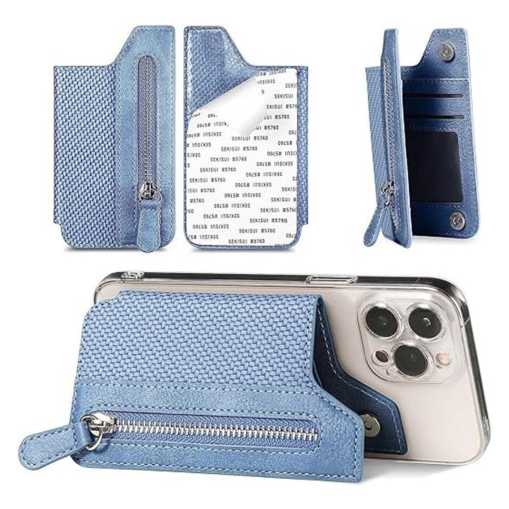 UK-0404 Phone Card Holder Stick-on Phone Wallet with Zip, Card Holder for Back of Phone