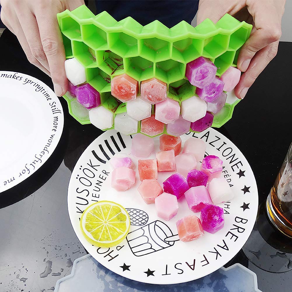 UK-0297 Ice Cube Tray for Freezer Flexible Silicone Honeycomb Design 37 Cavity Ice Cube Tray Ice Cube Box for Home Ice Cubes Silicon Trays for Freezer Mould Safe Ice Cube Molds Multicolor