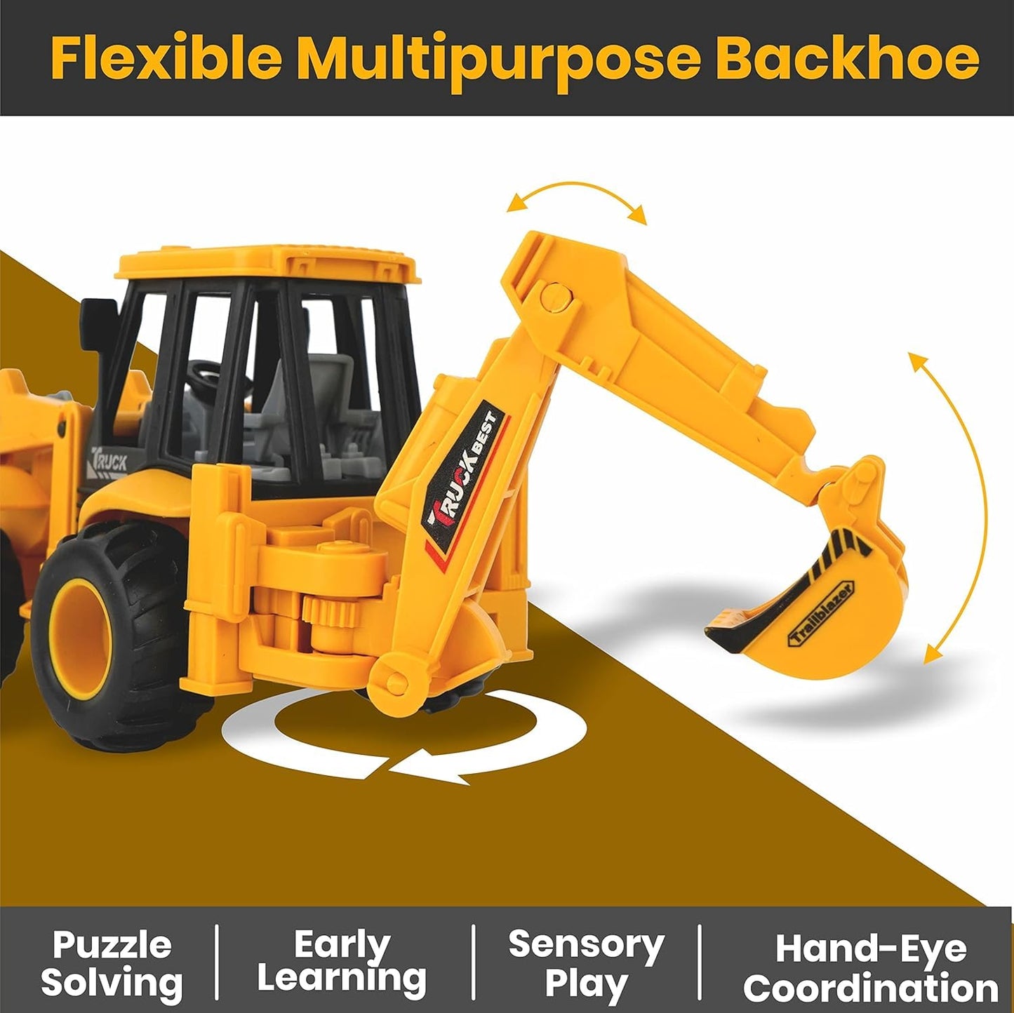 UK-1051 JCB Bulldozer Friction Truck Construction Vehicle Friction 180° Rotatable Excavator Toy Big Wheel Heavy Duty Unbreakable Toy for Kids