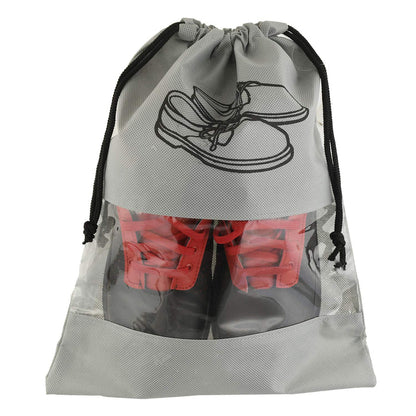 UK-0018 (PREMIUM)Shoe Cover/String Bag Organizer|Shoe Print & Non Woven Material|Transparent Window|Size 43 x 30 Cm