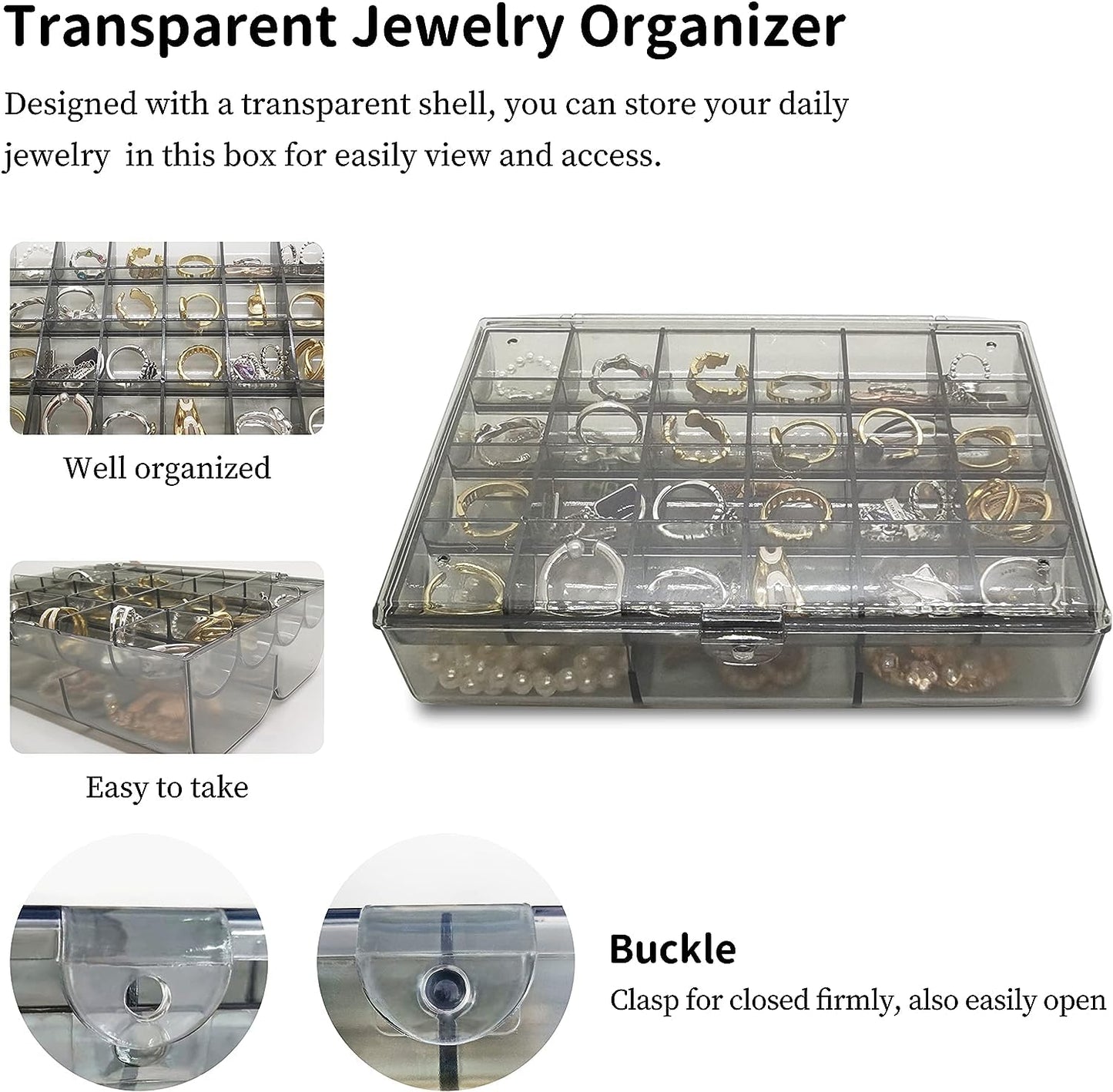 UK-0355  Clear Acrylic Jewelry Organizer Box with 2 Drawers and 30 Compartments, Small Dustproof Jewelry Box for Women and Girls, Earring Display Holder