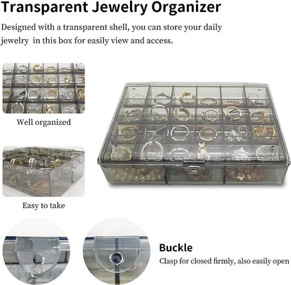 UK-0355  Clear Acrylic Jewelry Organizer Box with 2 Drawers and 30 Compartments, Small Dustproof Jewelry Box for Women and Girls, Earring Display Holder