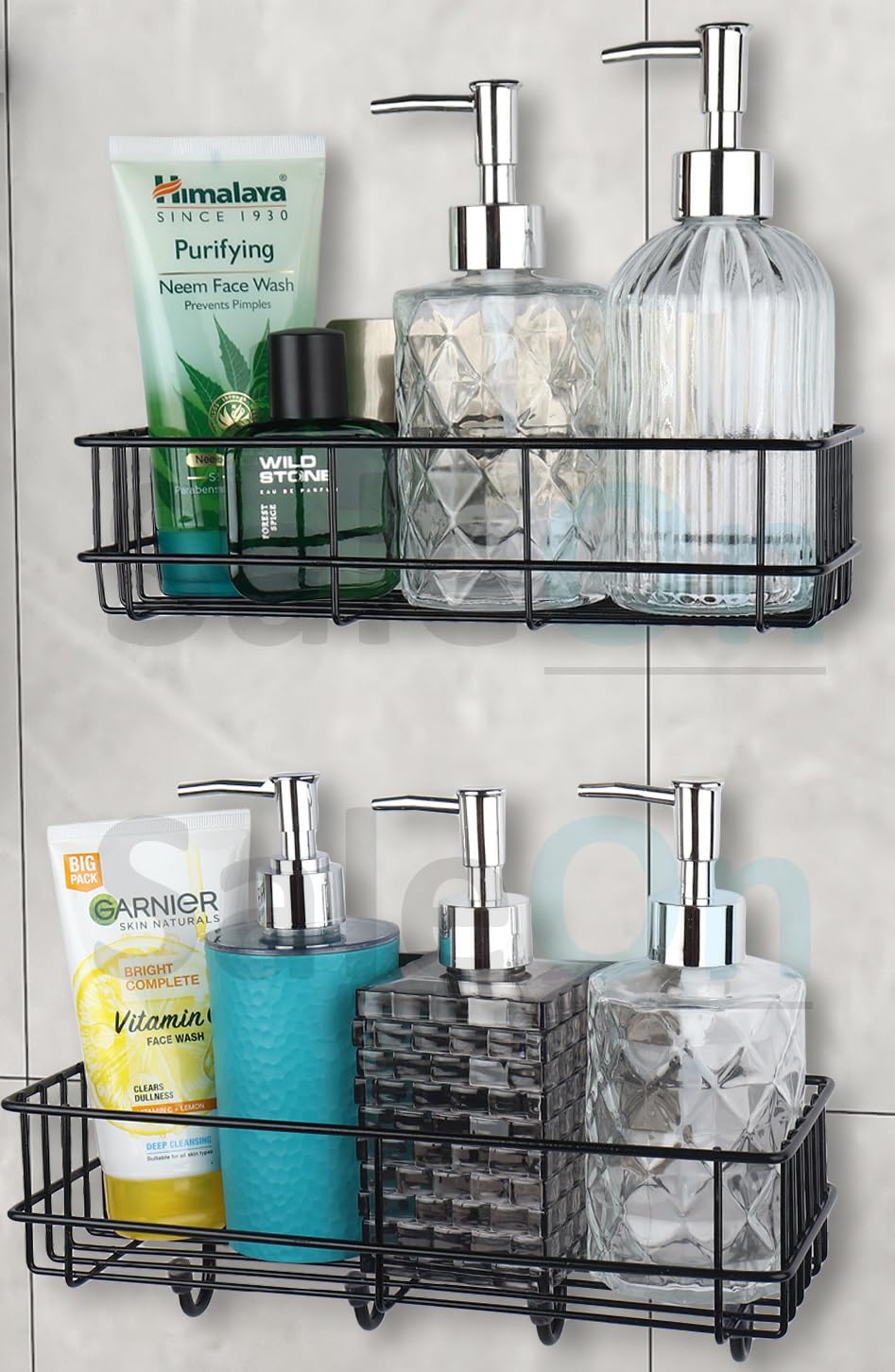 UK-0867 Self-Adhesive Bathroom Shelf with Hooks - Space-Saving Wall Mounted Shelf for Bathroom Essentials