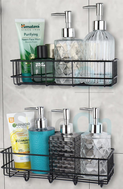 UK-0867 Self-Adhesive Bathroom Shelf with Hooks - Space-Saving Wall Mounted Shelf for Bathroom Essentials