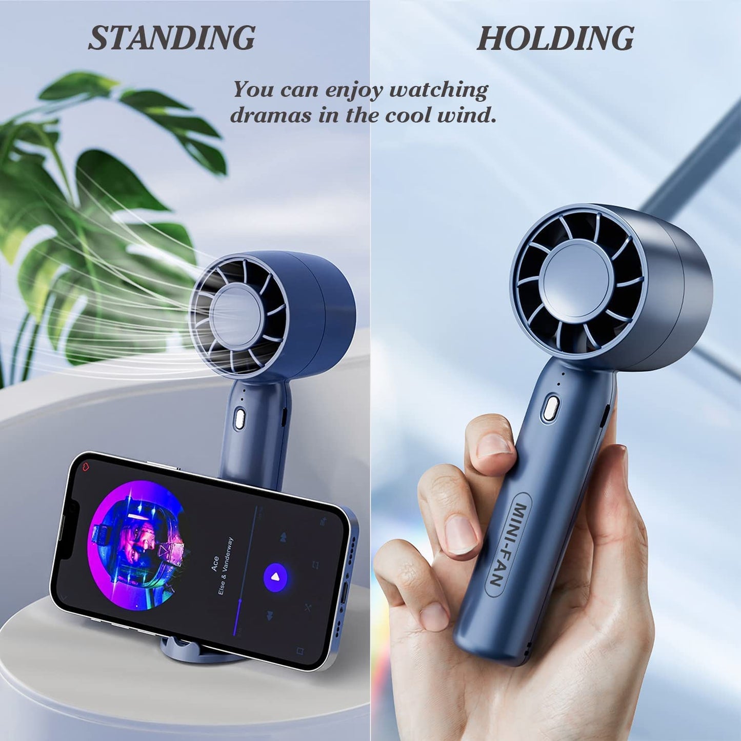 UK-0864 Mini Fan T-10, Rechargeable Hand Fan with Mobile Holder 3 Adjustable Speeds,Lightweight Design, Low Noise, and Easy Portability for Indoor and Outdoor Use (Multicolor)