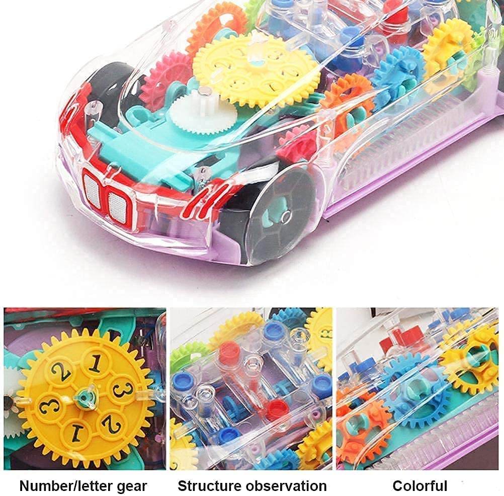 UK-0335 ransparent Mechanical Car Toy for Kids with Gear Technology 3D Light Musical Sound & 360 Degree Rotation