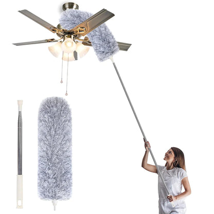 UK-0067 Fan Cleaning Mop Microfiber Duster with Extension Pole(Stainless Steel), Extra Long 100 inches, with Bendable Head, Extendable Duster for Cleaning High Ceiling Fan