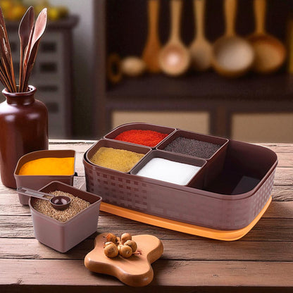 UK-0975 Rajwadi Style Container for Spices/Dry Fruit/Pickles/Chocolates/Mouth Freshener/Sweet Box Set with 6 Removable Cups for Kitchen, BPA Free Spice Container