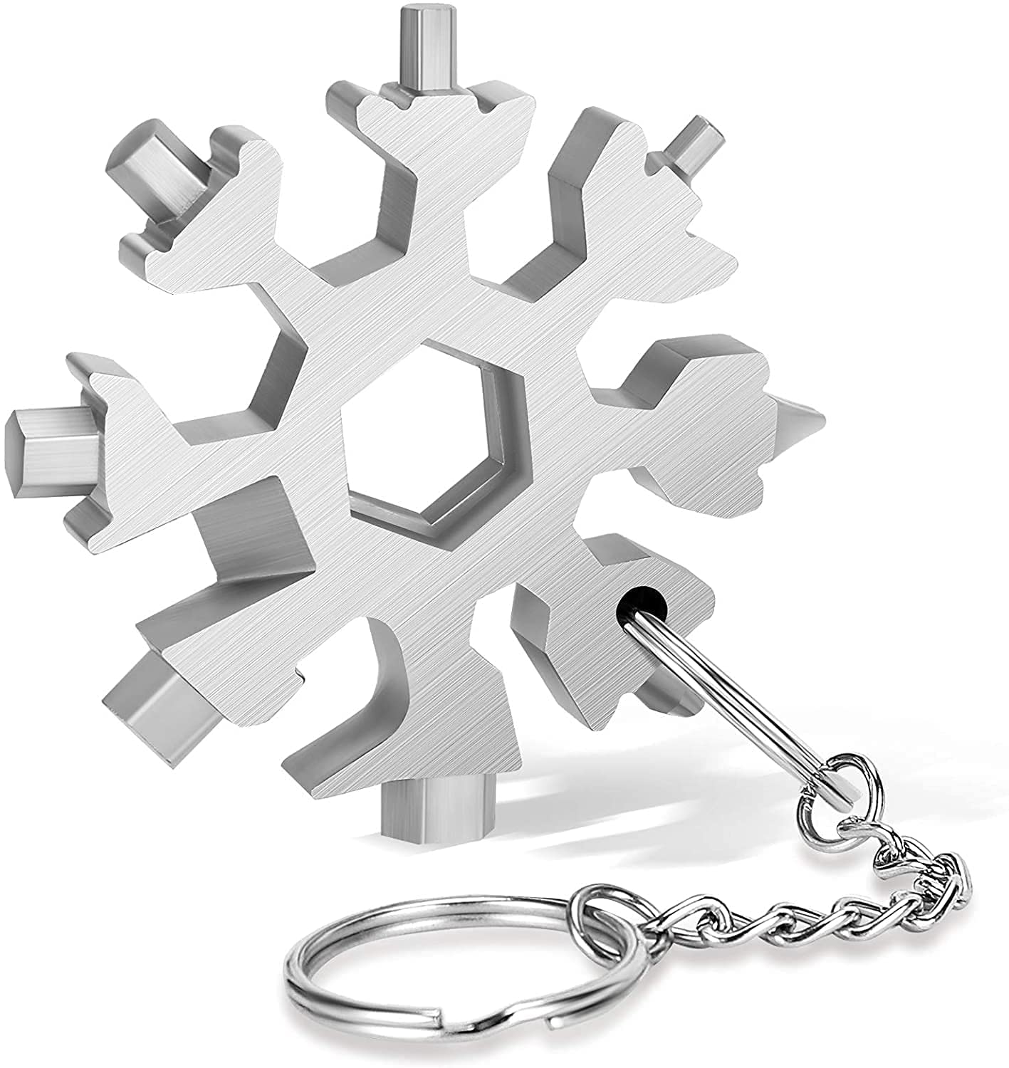 UK-0180 18 in 1 Stainless Steel Snowflake Multi Tool, Durable and Portable, Essential Key Chain, Pocket Bottle Opener, Pocket Wrench