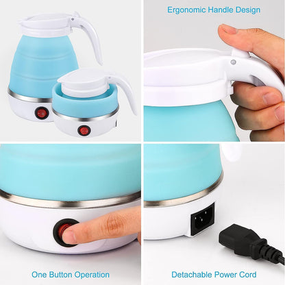 UK-0145 Silicone Foldable Collapsible Electric Water Kettle Camping Boiler (Multicolor)