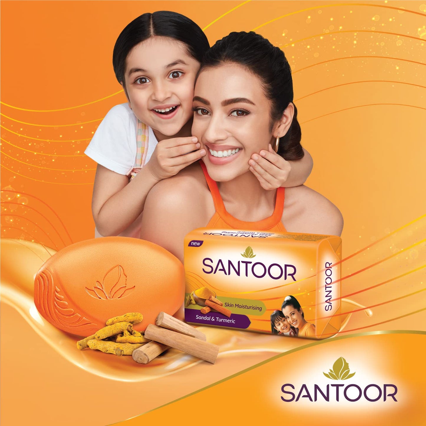 Santoor Skin Moisturizing Sandal & Turmeric Bathing Soap with Nourishing & Anti-Aging Properties| For Soft & Smooth and Younger-Looking Skin| For All Skin Types