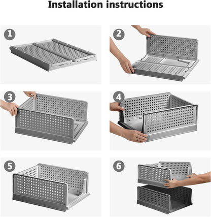 UK-0058 LAYER STACKABLE MULTIFUNCTIONAL STORAGE,FOR CLOTHES FOLDABLE DRAWER SHELF BASKET UTILITY CART RACK STORAGE ORGANIZER CART FOR KITCHEN, PANTRY CLOSET, BEDROOM, BATHROOM, LAUNDRY