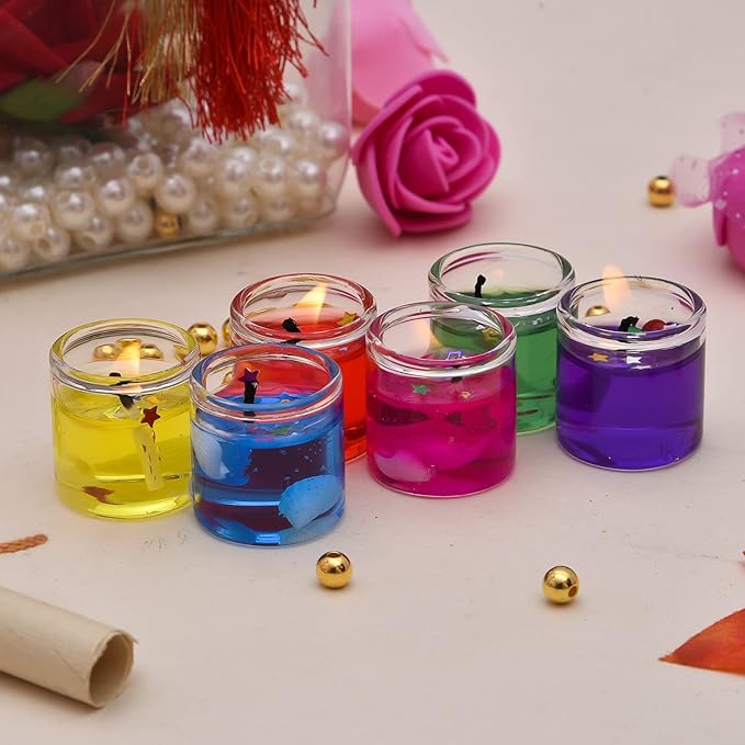 UK-0639 Cute Little Mini Gel Wax Glass Candles for Home Decoration Jelly Candles for Diwali (pack of 6)