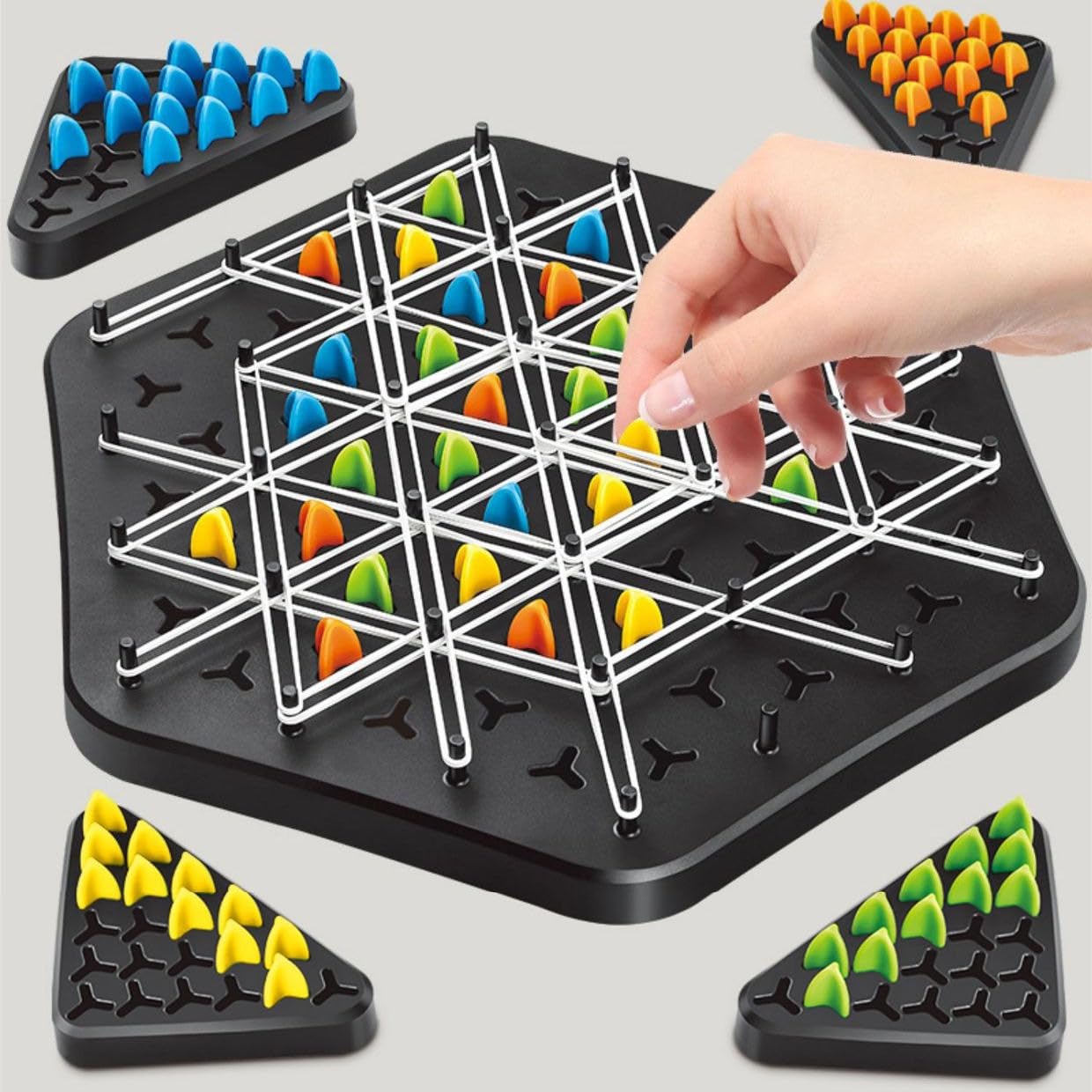 UK-1046 Geometry Chess Game – Rubber Band Strategy Puzzle Board for Kids & Family | STEM Brain Development Triangle Game | Colourful Pegs | Logical Thinking Toy 2-4 Players