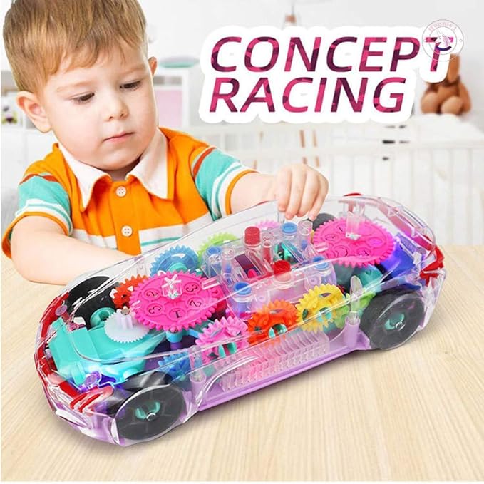 UK-0335 ransparent Mechanical Car Toy for Kids with Gear Technology 3D Light Musical Sound & 360 Degree Rotation