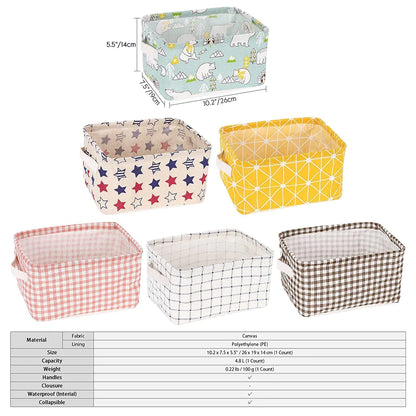 UK-0049 Canvas Fabric Foldable Mini Storage Basket - Small Collapsible Canvas Containers Organizers With Handle For Home-Multi Design