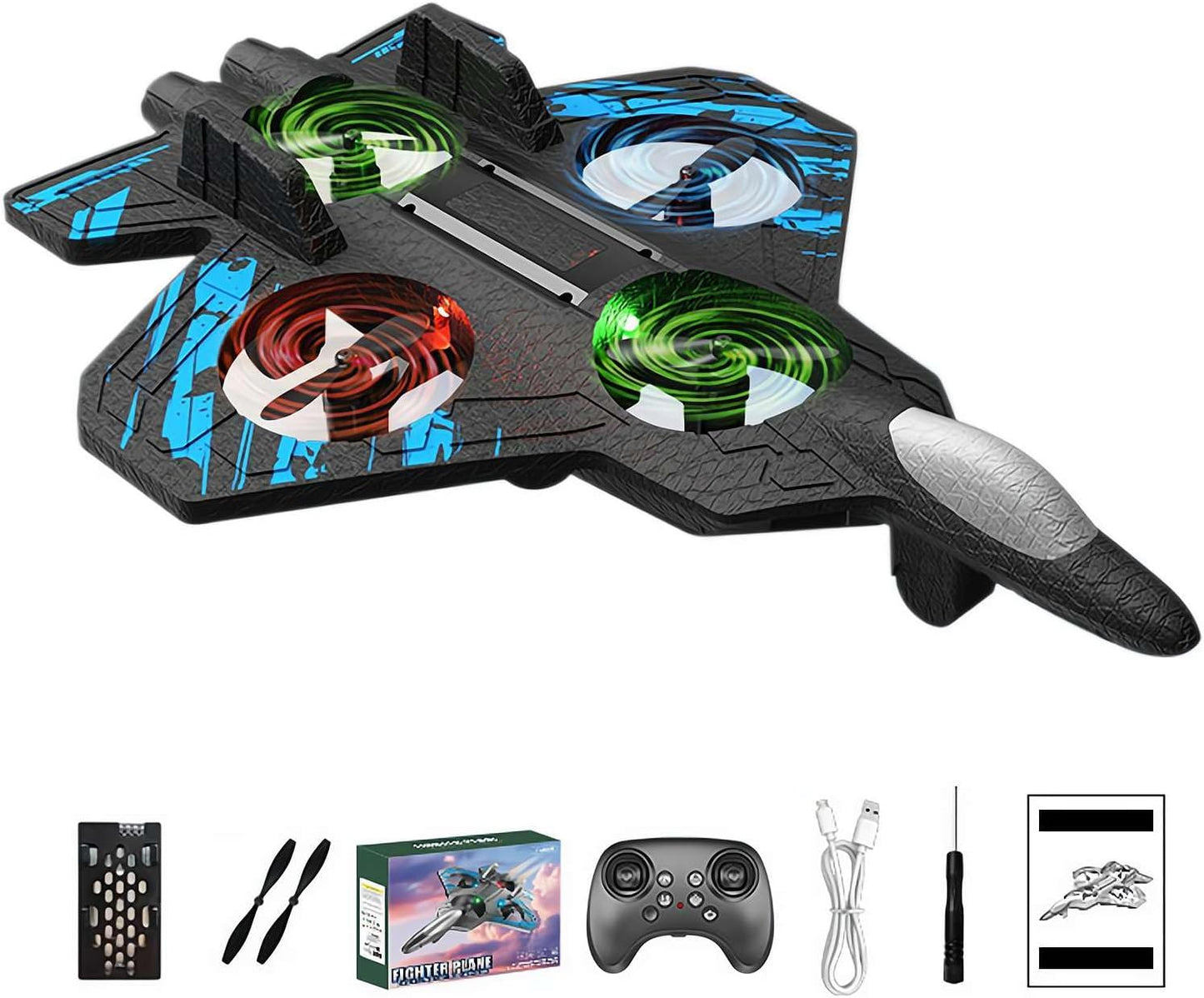 UK-1050 Fighter Plane RC Plane - 2.4 GHz Remote Controlled Fighter Plane || RC Airplane Easy to Fly Stable Jet Fighter Toys for Kids || LED Lights, 360 Degree Hovering Airplane and Stun Roll