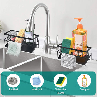 UK-1069 Sink Storage Rack, Kitchen Organiser, Stainless Steel Storage Box with Drip Tray, Suitable for Storing Sponges, Towels and Tea Towels