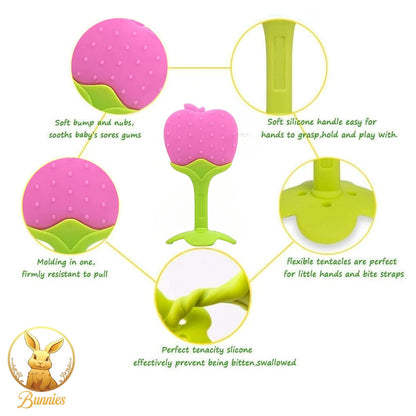 UK-0981 Silicone BPA Free Baby Teether | Natural Fruit Shape Chew Toy for Newborn, Infant & Toddlers | Multicolor Soft Teething Toy | Non-Toxic, Safe for 0-12 Months Baby Boys & Girls (1PC Teether MULTI-DESIGN)