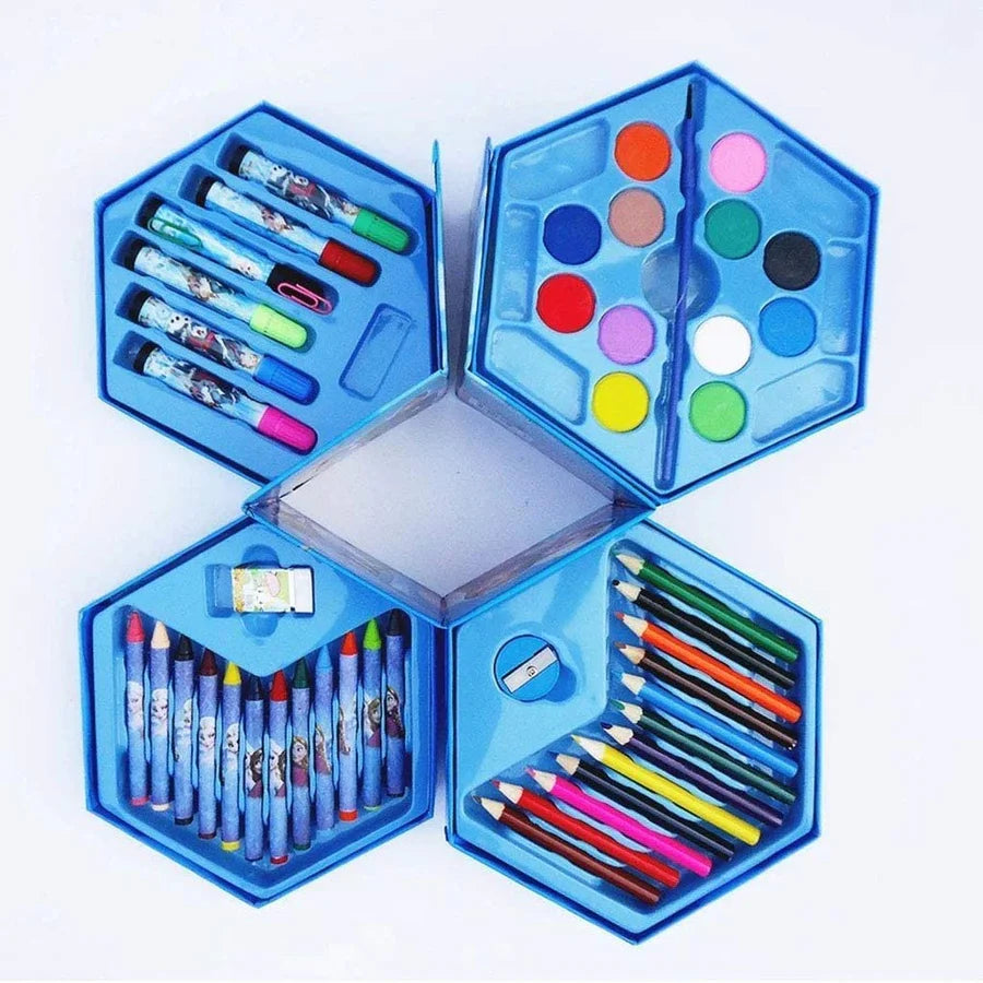 UK-0063 46 Pcs Plastic Art Colour Set With Color Pencil,Crayons,Oil Pastel&Sketch Pens,Multicolor