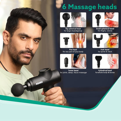 UK-0144 Massager Gun Handheld Electric Deep Tissue Percussion Muscle Body Massager Gun with 6-speed, for Pain and Stress Relief with 4 Massage Head