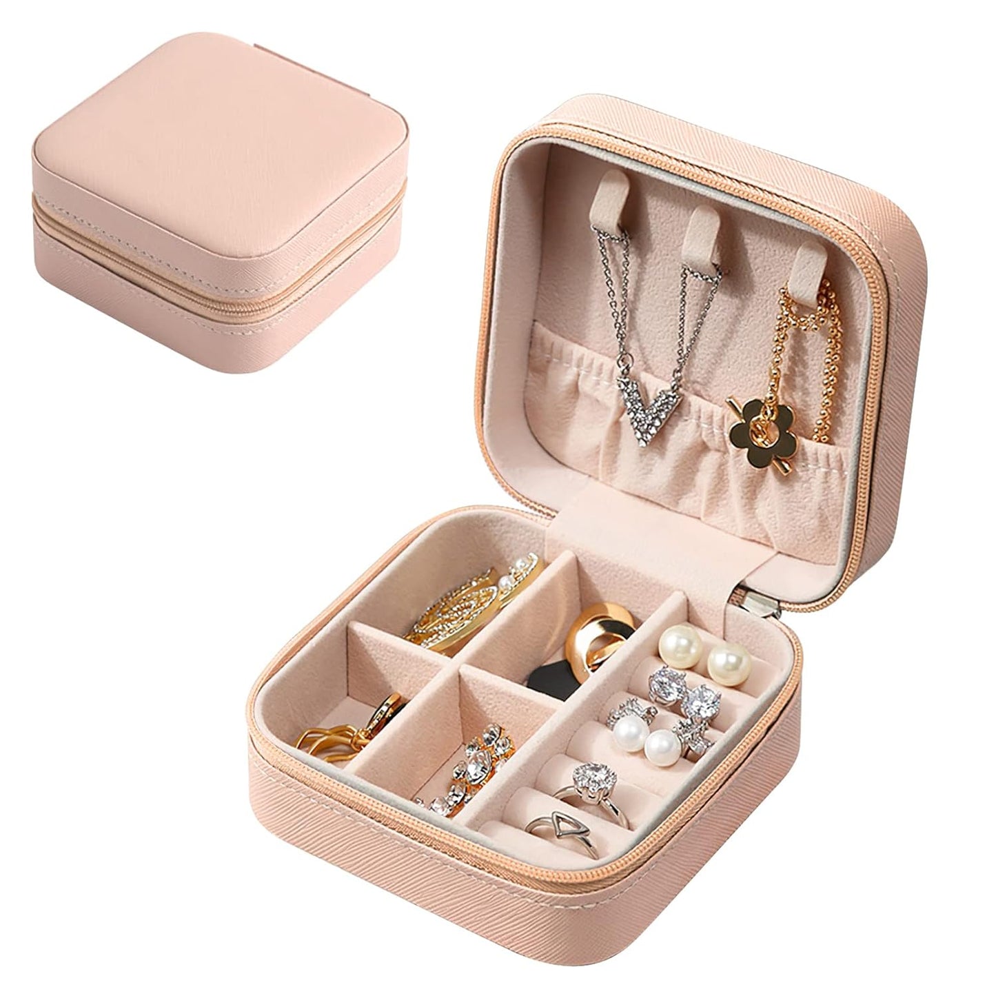 UK-0348 Leather Small Jewelry Box, Travel Portable Jewelry Case For Ring, Pendant, Earring, Necklace, Bracelet Organizer Storage Holder Boxes