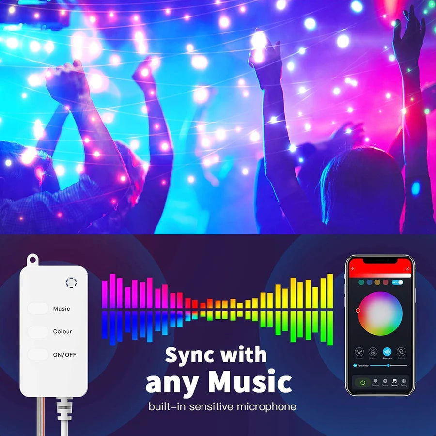 UK-0008    Smart Fairy String Lights - 5 Meter 150 LED Fairy Lights with Music Mode Remote App Control RGB Color Changing