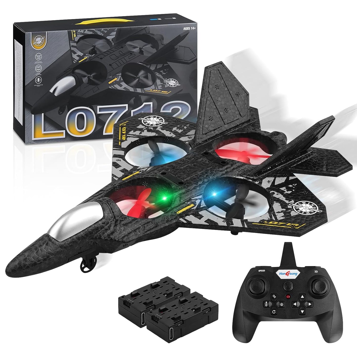 UK-1050 Fighter Plane RC Plane - 2.4 GHz Remote Controlled Fighter Plane || RC Airplane Easy to Fly Stable Jet Fighter Toys for Kids || LED Lights, 360 Degree Hovering Airplane and Stun Roll